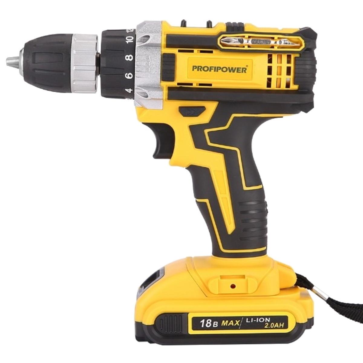 Дрель-шуруповерт ProfiPower DW-18N (18В, Li-Ion-2шт, 2,0 Ач, 35Нм,2 бита, в кейсе)