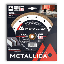 Диск алмазный ТОНКИЙ турбо METALLICA Ultra 180x25,4/22,2 мм, H=10 мм по керамограниту Диск алмазный ТОНКИЙ турбо METALLICA Ultra 180x25,4/22,2 мм, H=10 мм по керамограниту