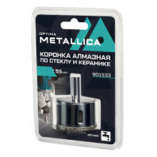 Коронка алмазная METALLICA Optima 55x55 мм, #80, по стеклу, плитке, 1 шт, в блистере Коронка алмазная METALLICA Optima 55x55 мм, #80, по стеклу, плитке, 1 шт, в блистере