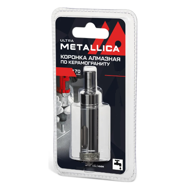 Коронка алмазная METALLICA Ultra 22х70 мм, #46, с сверлом, по керамограниту, плитке, в блистере