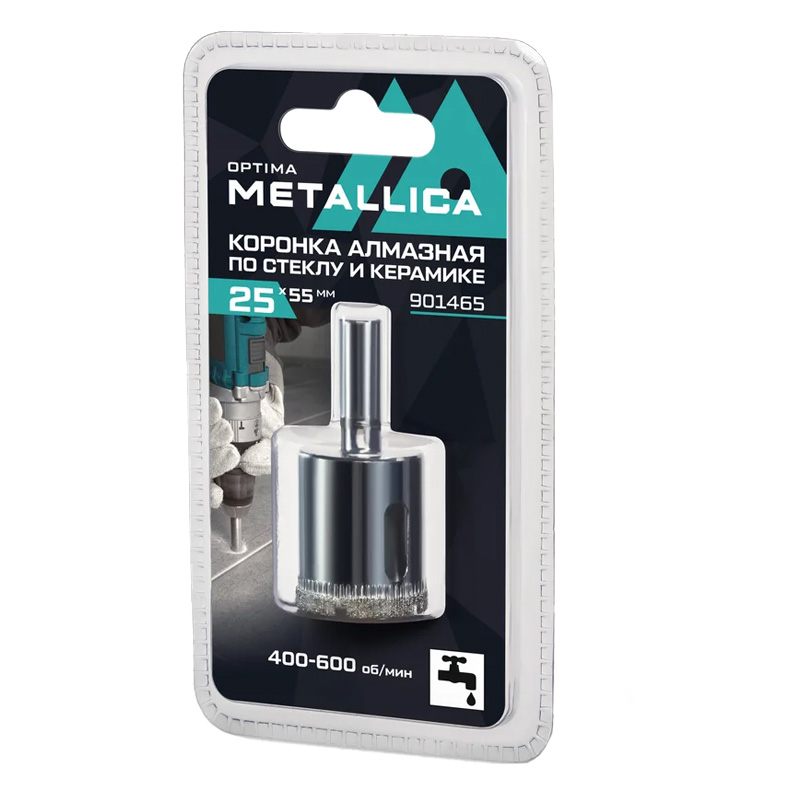 Коронка алмазная METALLICA Optima 25x55 мм, #80, по стеклу, плитке, 1 шт, в блистере. Коронка алмазная METALLICA Optima 25x55 мм, #80, по стеклу, плитке, 1 шт, в блистере.