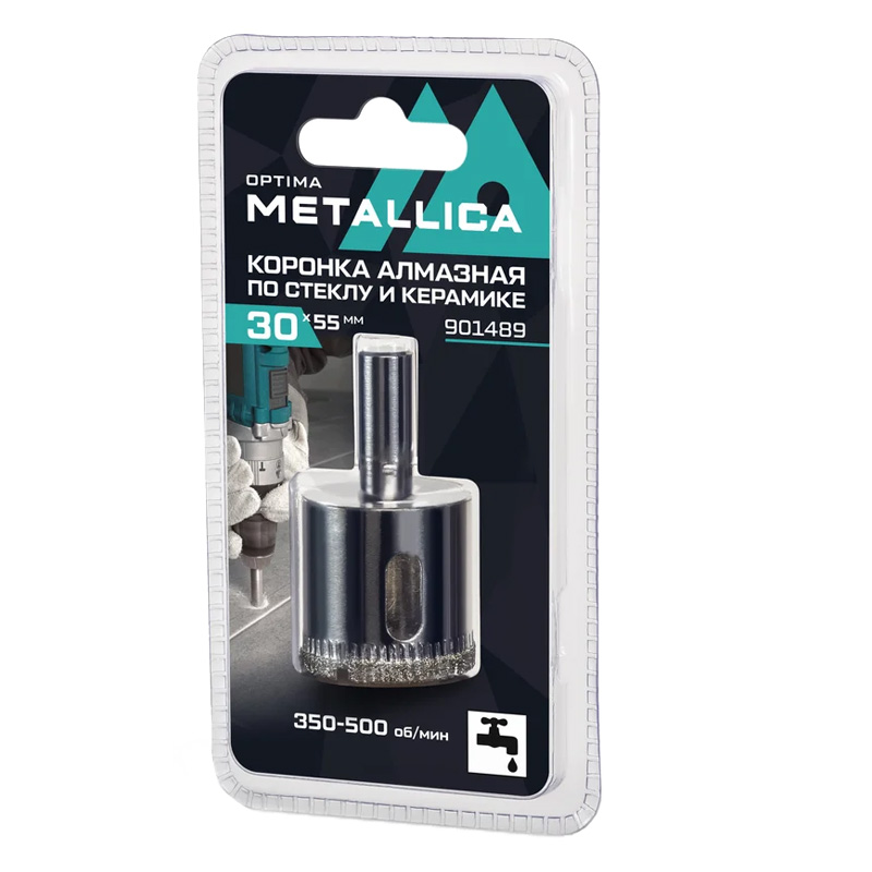 Коронка алмазная METALLICA Optima 30x55 мм, #80, по стеклу, плитке, 1 шт, в блистере. Коронка алмазная METALLICA Optima 30x55 мм, #80, по стеклу, плитке, 1 шт, в блистере.