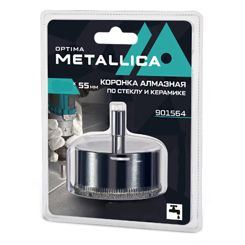 Коронка алмазная METALLICA Optima 65x55 мм, #80, по стеклу, плитке, 1 шт, в блистере Коронка алмазная METALLICA Optima 65x55 мм, #80, по стеклу, плитке, 1 шт, в блистере