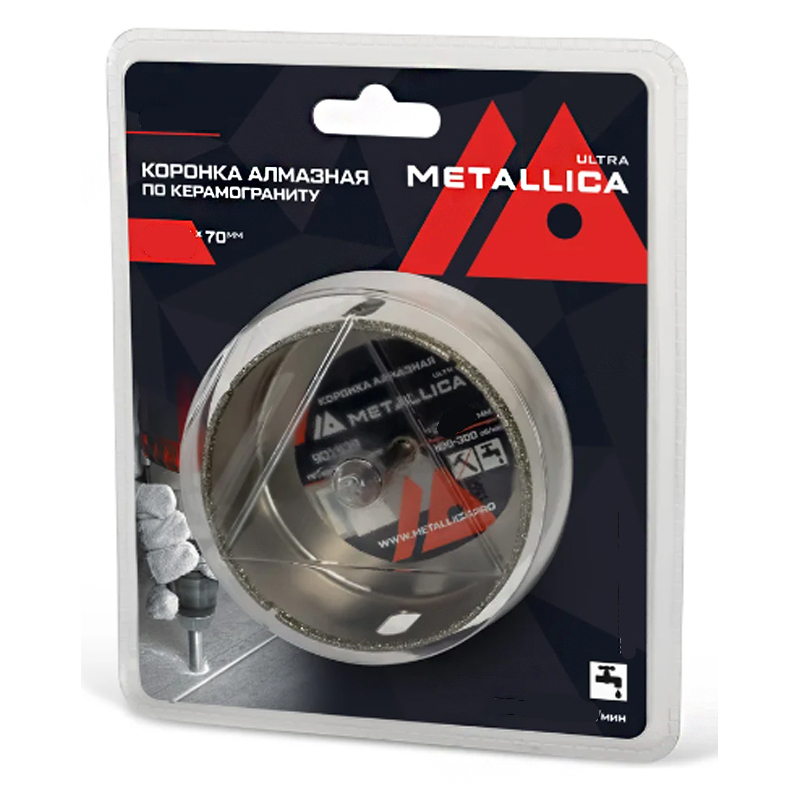 Коронка алмазная METALLICA Ultra 100х70 мм, #46, с сверлом, по керамограниту, плитке, в блистере