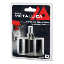 Коронка алмазная METALLICA Ultra 68х70 мм, #46, с сверлом, по керамограниту, плитке, в блистере Коронка алмазная METALLICA Ultra 68х70 мм, #46, с сверлом, по керамограниту, плитке, в блистере