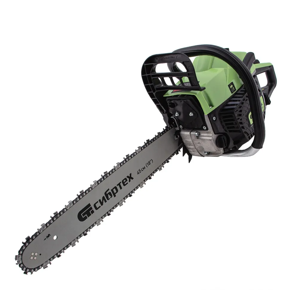 Бензопила СИБРТЕХ БП-5245, 52 см3, шина 45 см, шаг 0.325, паз 1,5 мм, 72 зв