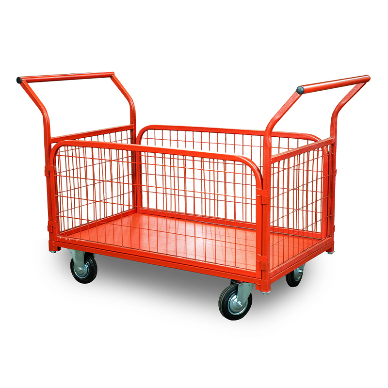 Тележка платформенная TOR ТП-3С (700х1200) с бортами из сетки и двумя ручками (колеса 160 мм)