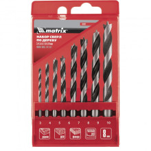 Набор сверл по дереву, 3-4-5-6-7-8-9-10 мм, 8 шт, цилиндрический хвостовиковик, пластиковый кейс,