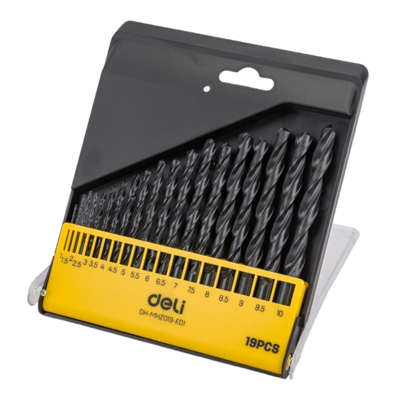 Набор сверл по металлу hss DELI DH-MHZ019-ED1 (1-10мм, 19 шт) пластиковый кейс 112192